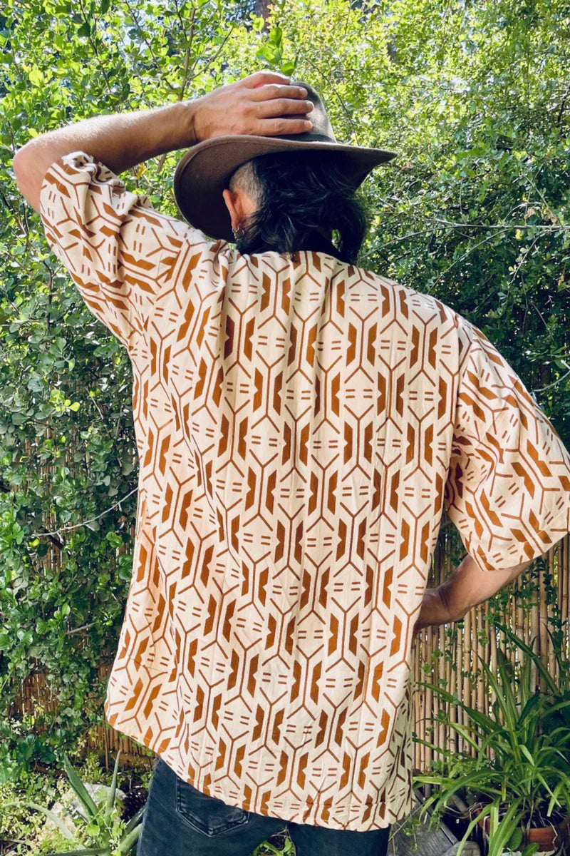 GEO PATTERN UNISEX Button Short Sleeve Shirt