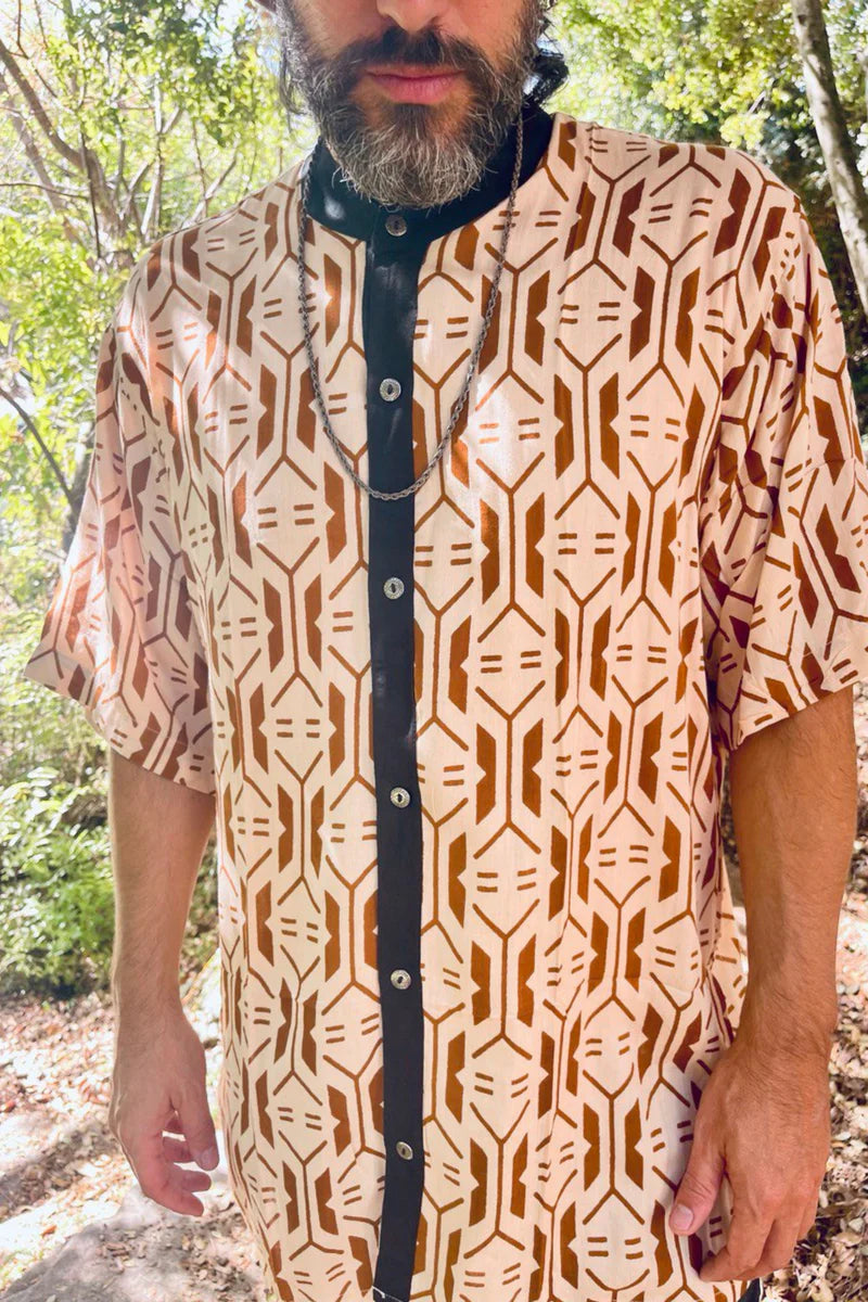 GEO PATTERN UNISEX Button Short Sleeve Shirt