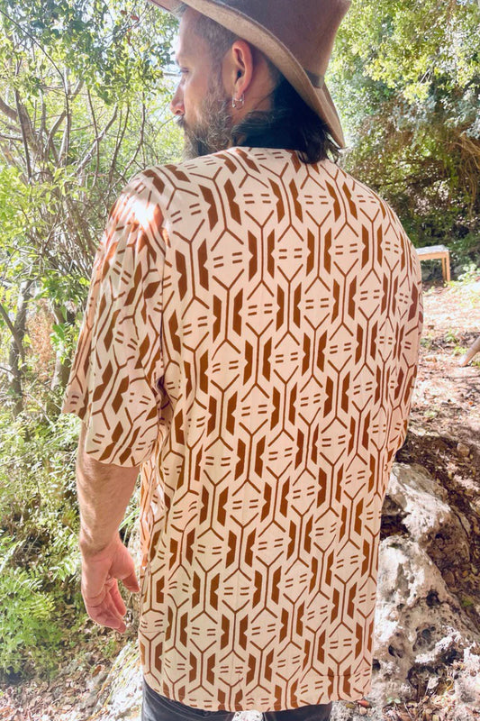 GEO PATTERN UNISEX Button Short Sleeve Shirt