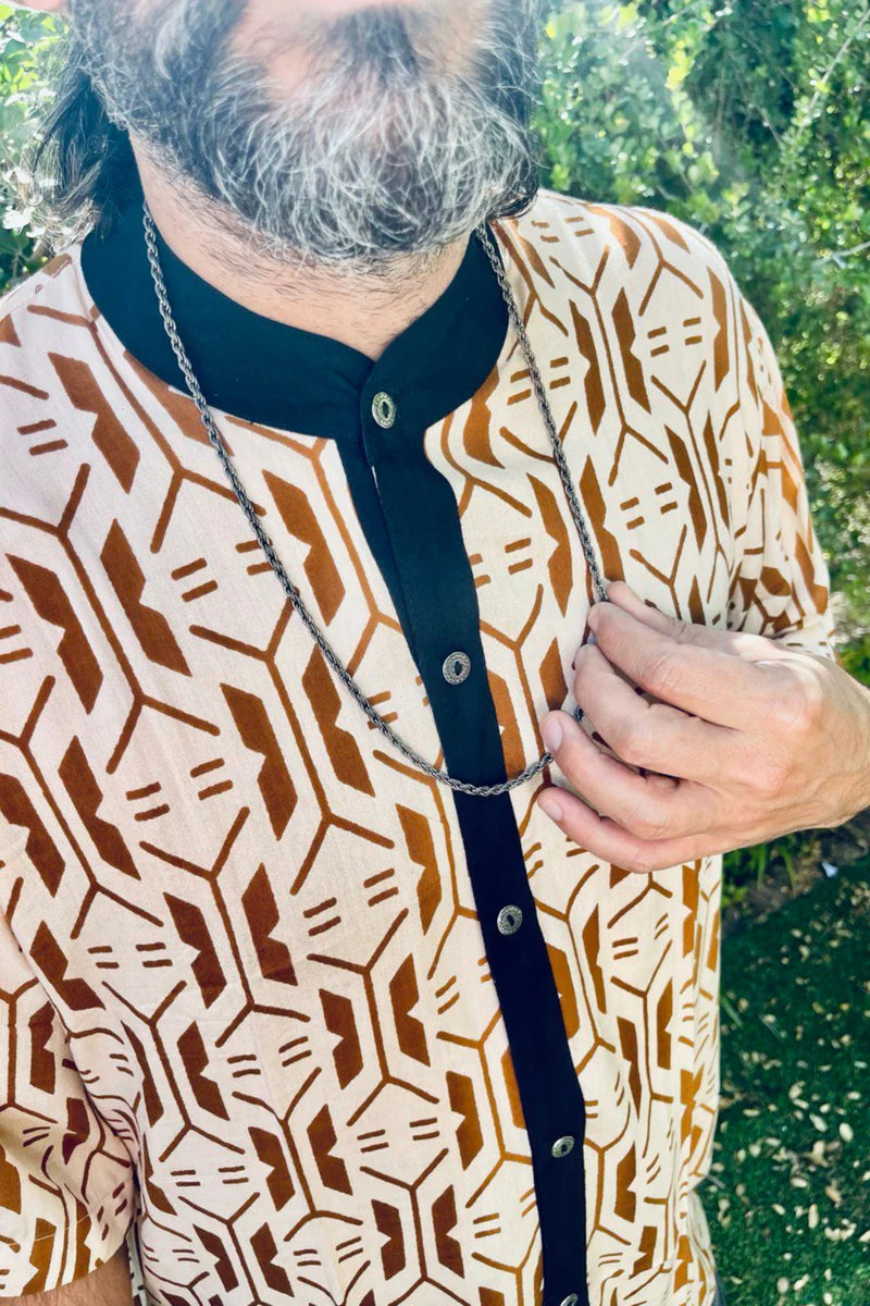 GEO PATTERN UNISEX Button Short Sleeve Shirt