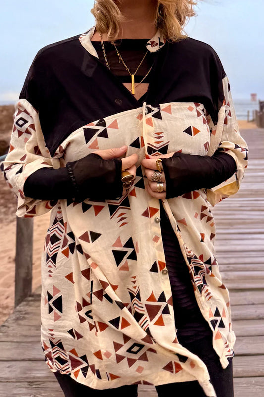 BUTTON UNISEX TUNIC IN TRIANGLE PRINT