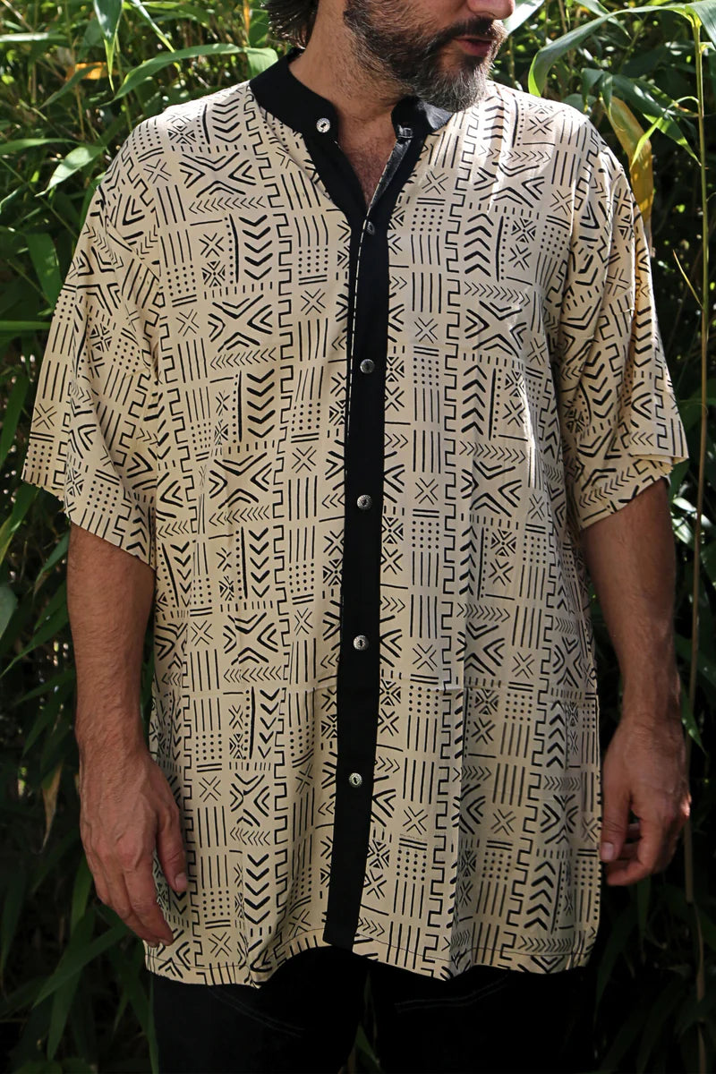 BUTTON UNISEX TUNIC Black & White Print