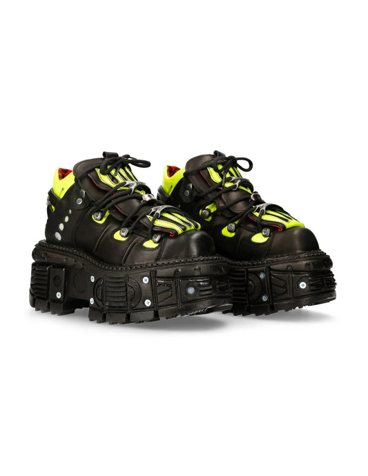 BLACK & YELLOW BUTIN LEATHER SNEAKERS