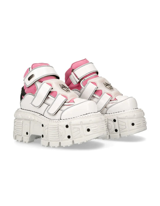 PINK & WHITE BUTIN LEATHER SNEAKERS - ADJUSTABLE STRAPS