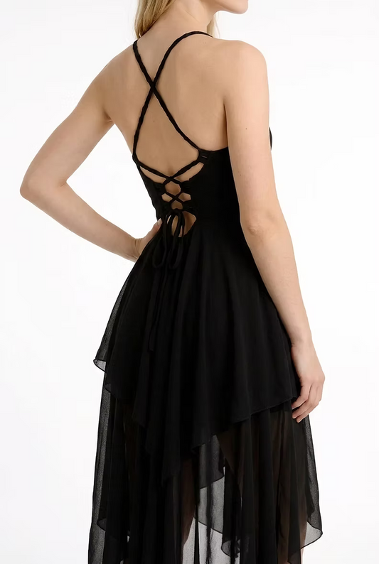 MYSTIC Rose Lace Dress – Black