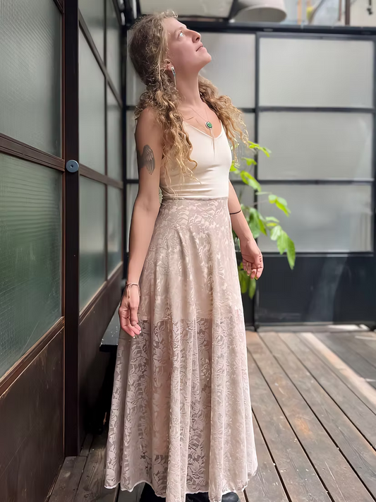 VIKA Beige Leaf Lace Dress