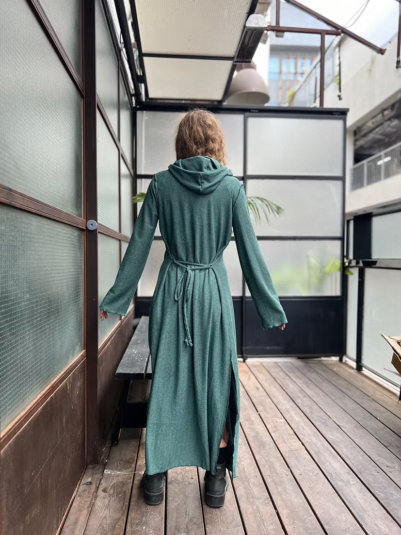 MAGIC Long Green Knit Hood Duster