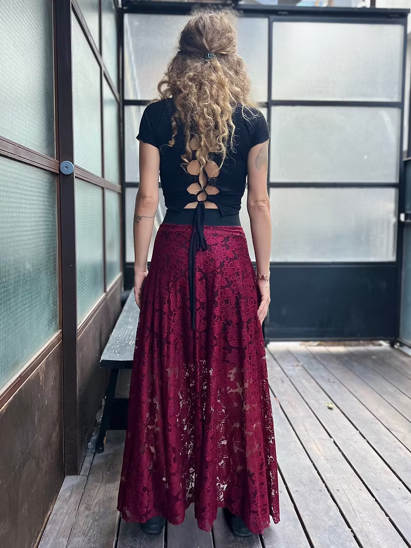 VIKA Skirt – Burgundy Floral Lace