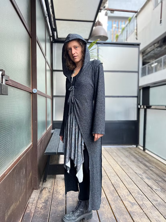 MAGIC Black Knit Extra Long Hood Duster
