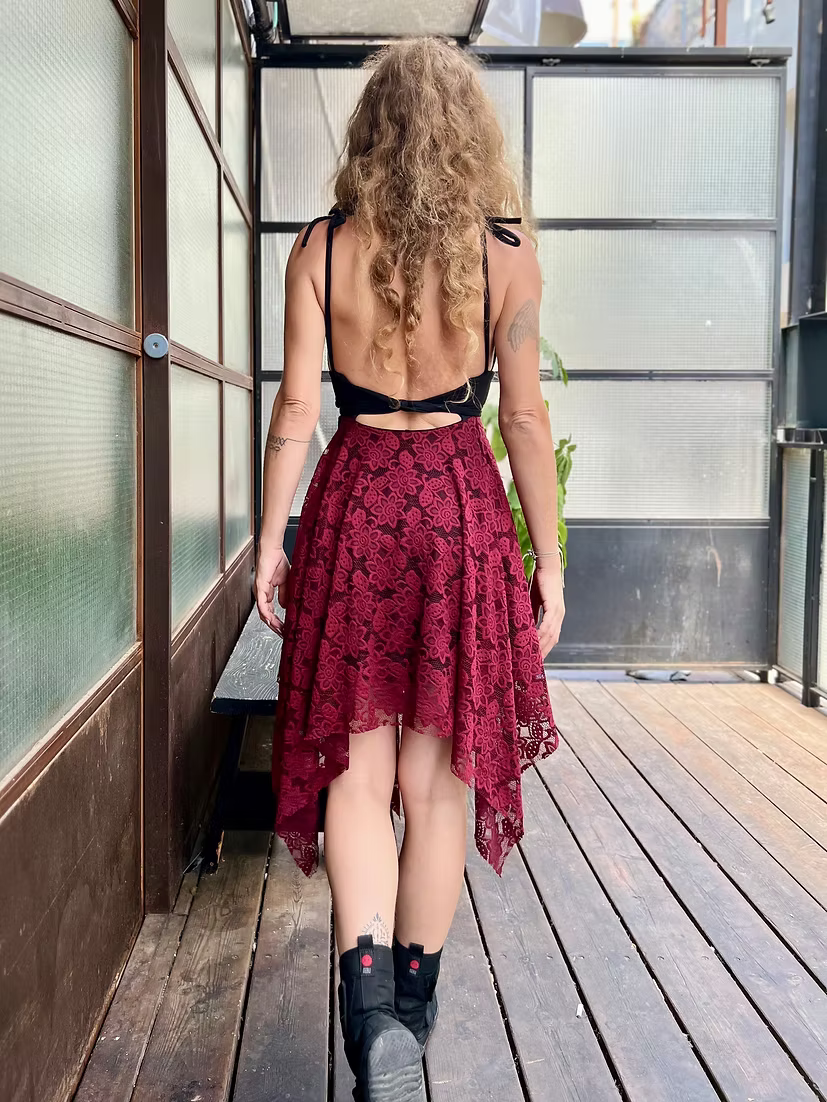 SOL Floral Lace Dress – Burgundy