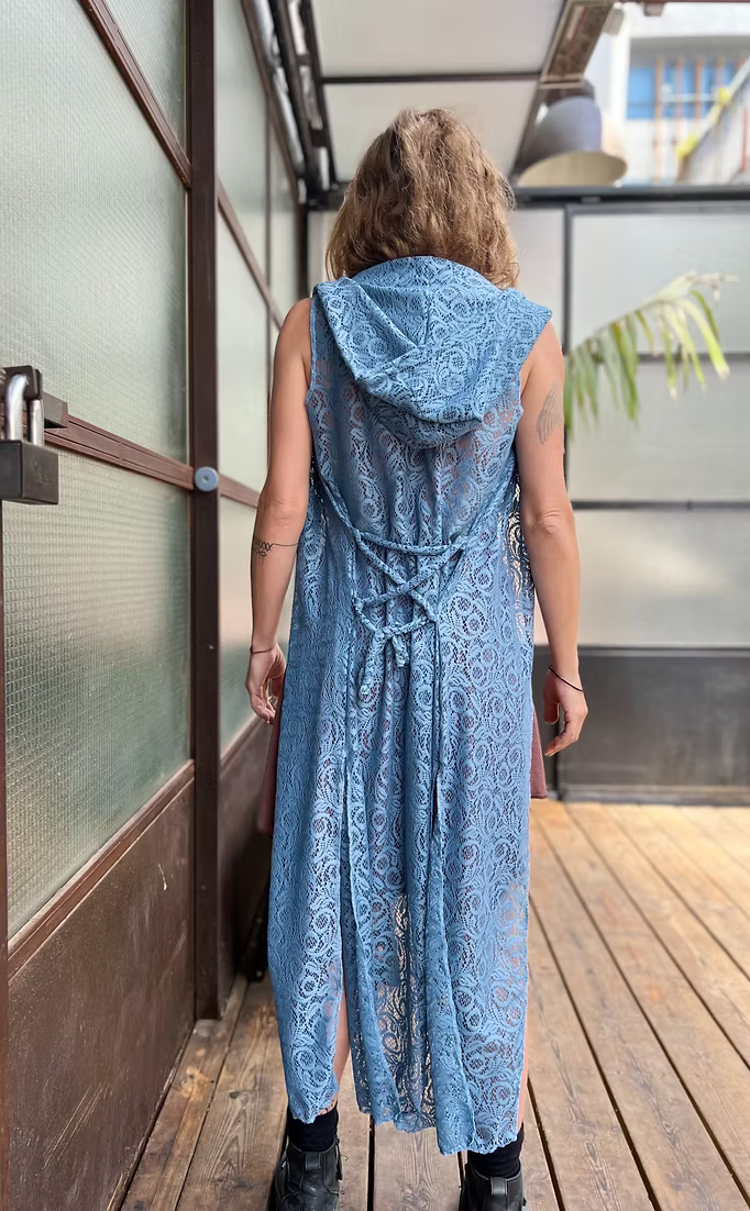 MAGIC Sky Blue Tribal Lace Hood Duster