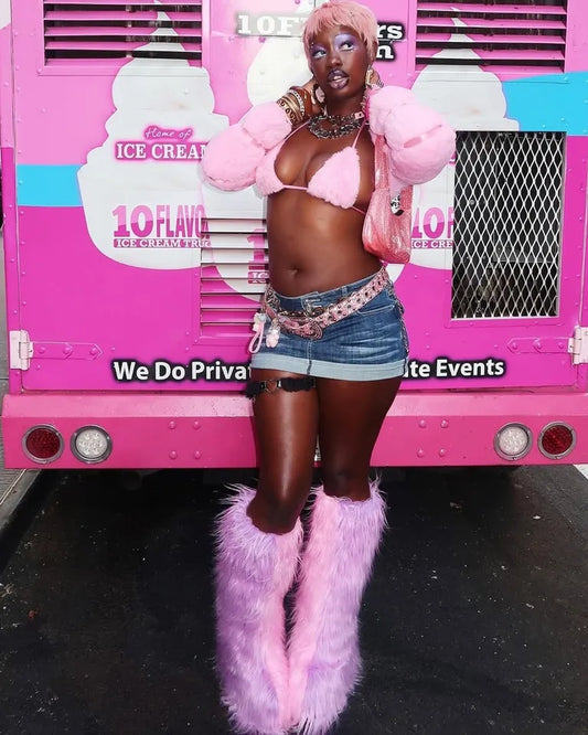 High Faux Fur Boots - Pink