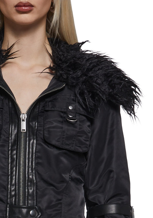 NICKI Cropped Bomber Jacket - Black