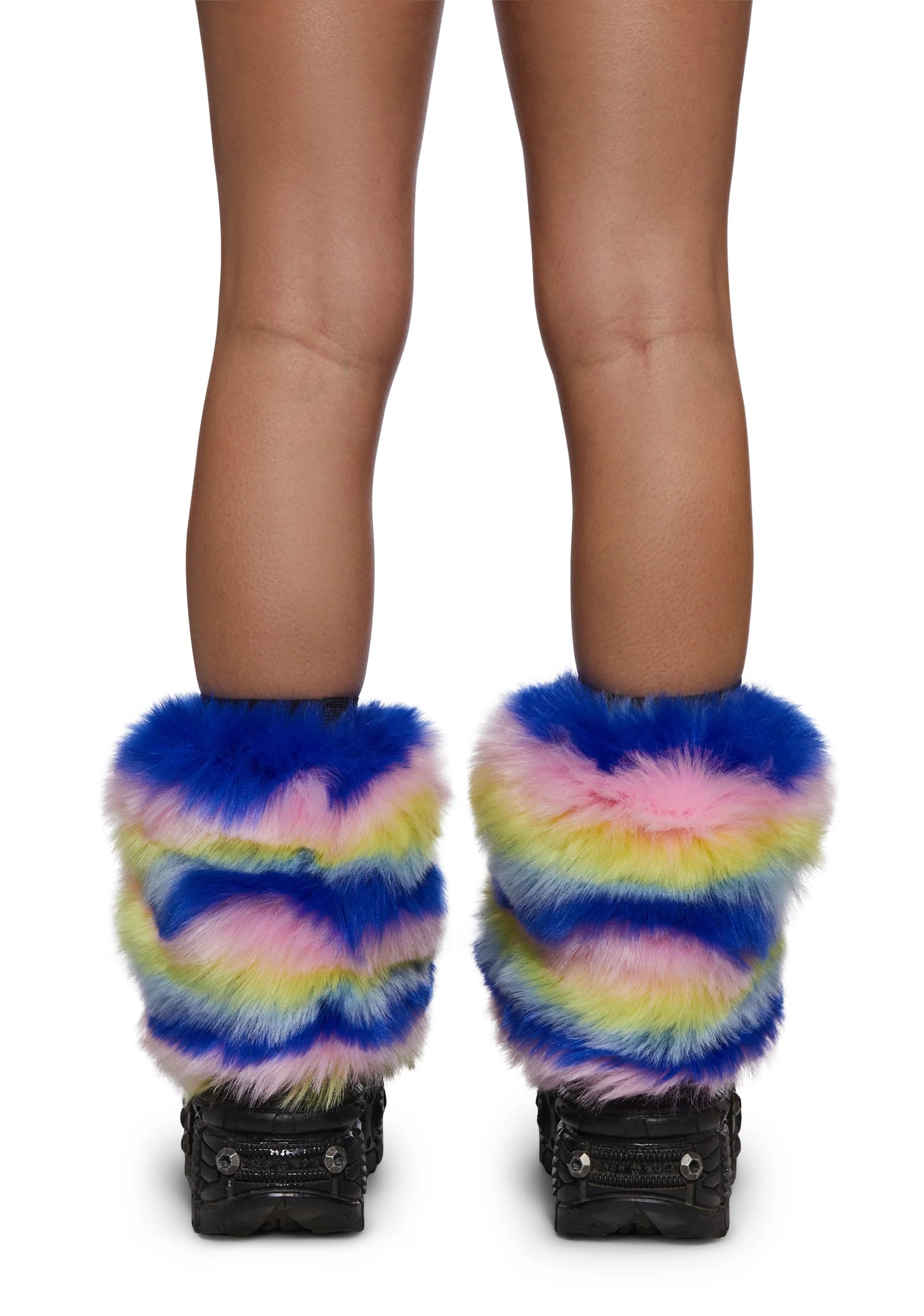 RAINBOW STRIPS FAUX FUR LEG WARMERS