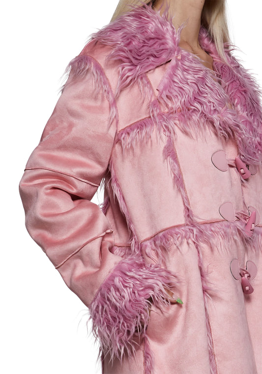 Suede Toggle Fur Coat — Pink