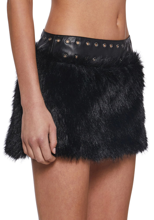 Faux Fur Mini Skirt - Black