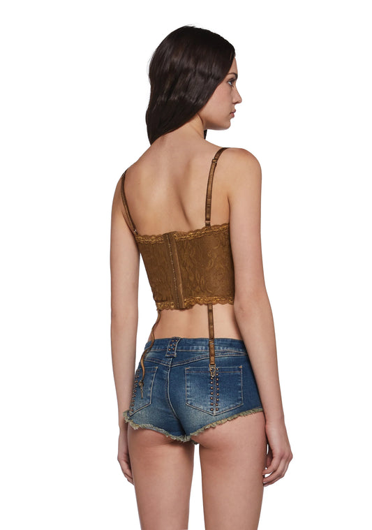 Burnout Velvet Corset — Brown