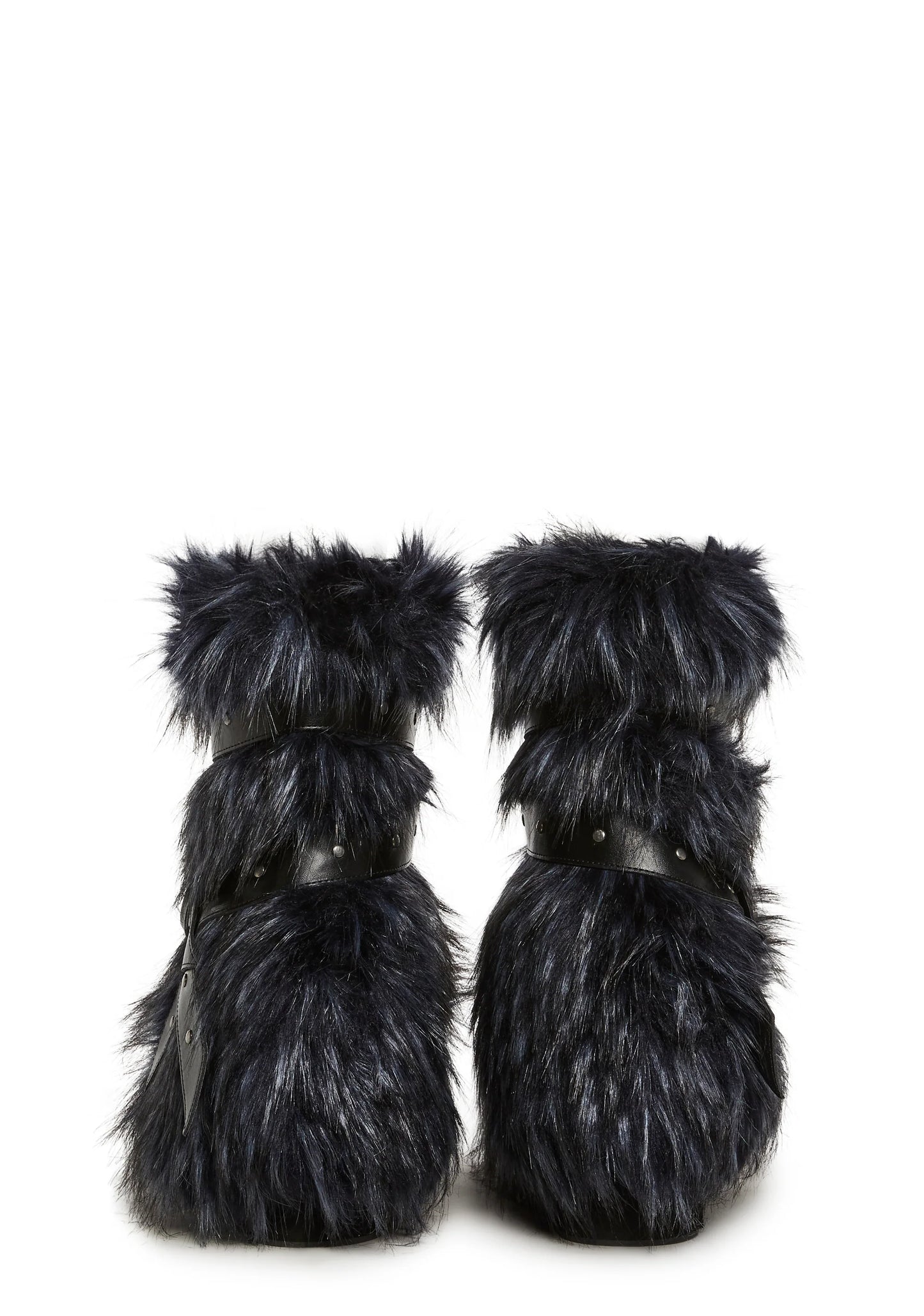 Low Faux Fur Buckle Straps Boots - Black