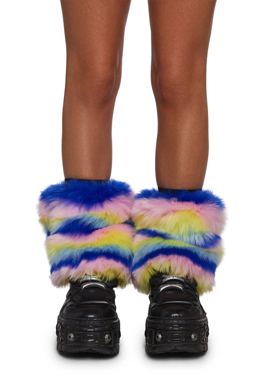 RAINBOW STRIPS FAUX FUR LEG WARMERS