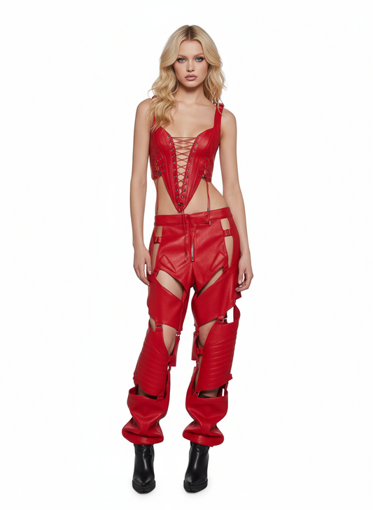 Vanta Moto Cut-Out Armor Pants — Red