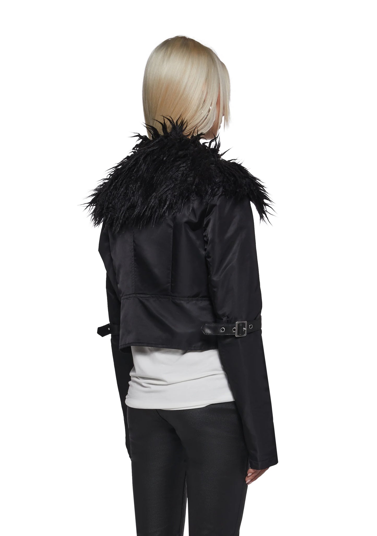 NICKI Cropped Bomber Jacket - Black