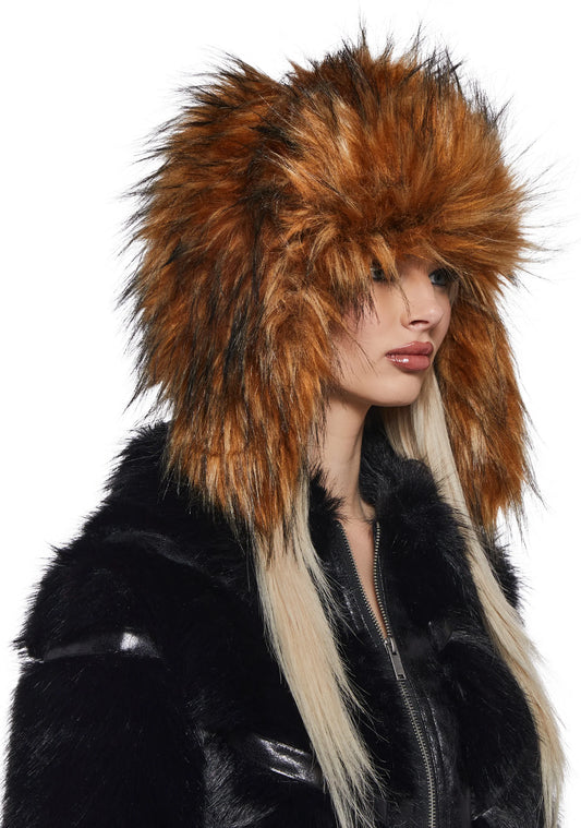 POM POMS Faux Fur Bucket Hat — Brown