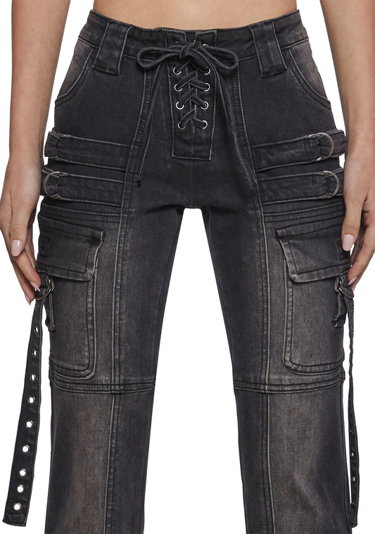 REBEL ASCENT CARGO FITTED JEANS – BLACK