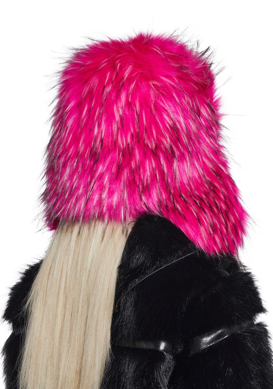 POM POMS Faux Fur Bucket Hat — pink
