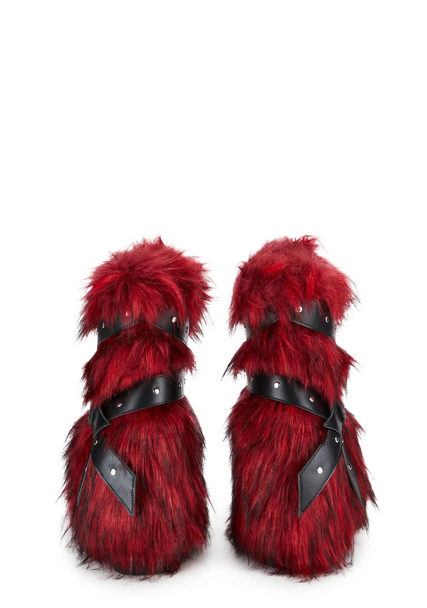 Low Faux Fur Buckle Straps Boots - Red