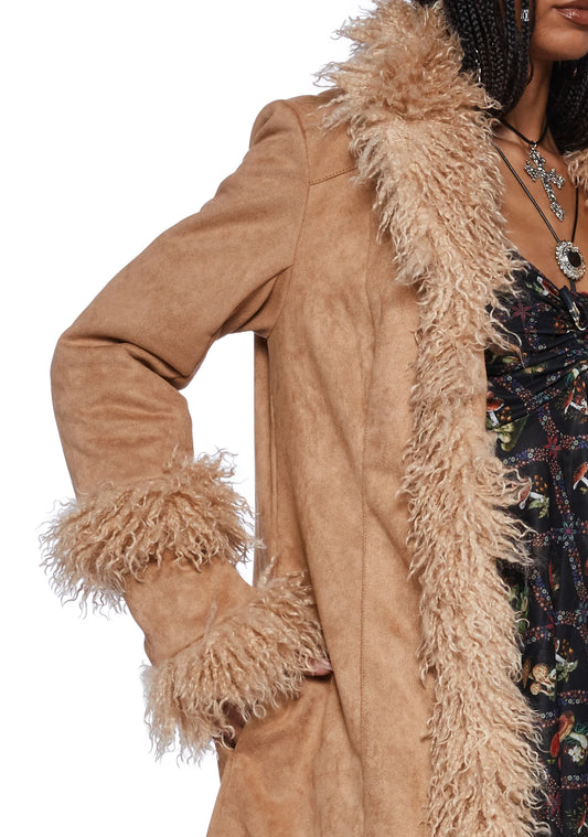 Butterfly Bohemian Groove Faux Suede Coat