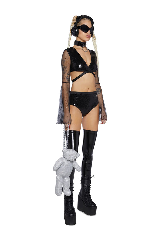 Midnight Mirage Sequin Wrap Crop Top