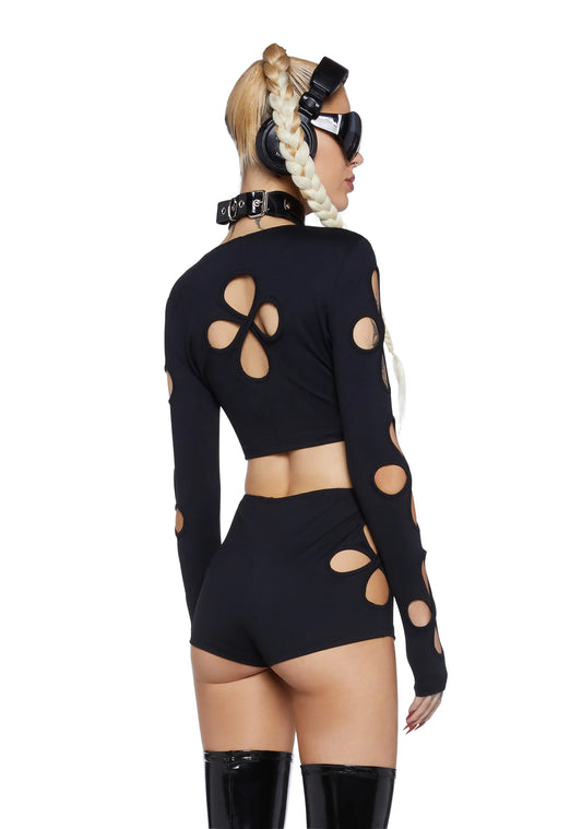 Cosmic Cutout Crop Top – Black
