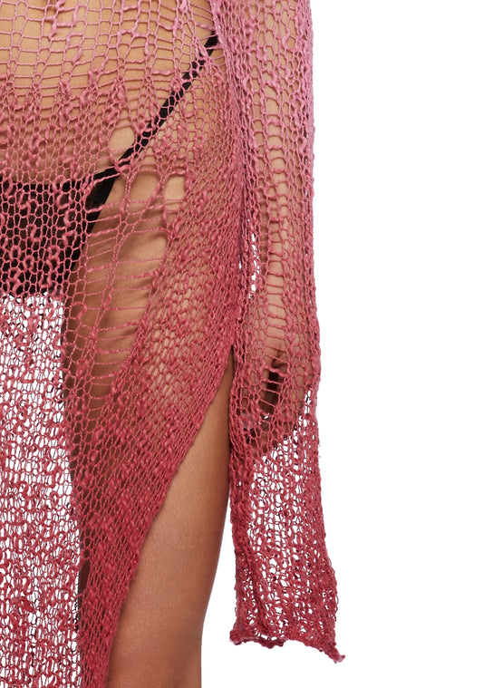 Eternal Drift Open-Weave Longline Knit – Red