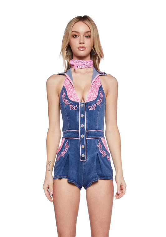 MIDNIGHT RODEO DENIM ROMPER - BLUE