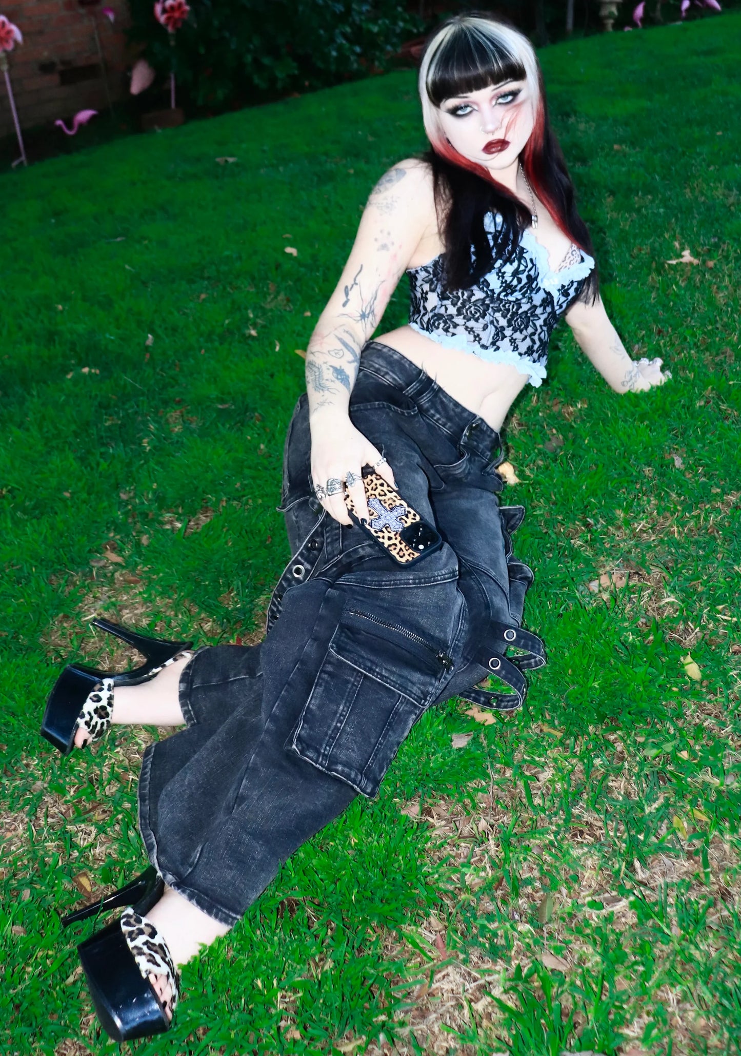 WIDE CARGO JEANS - WASHED BLACK