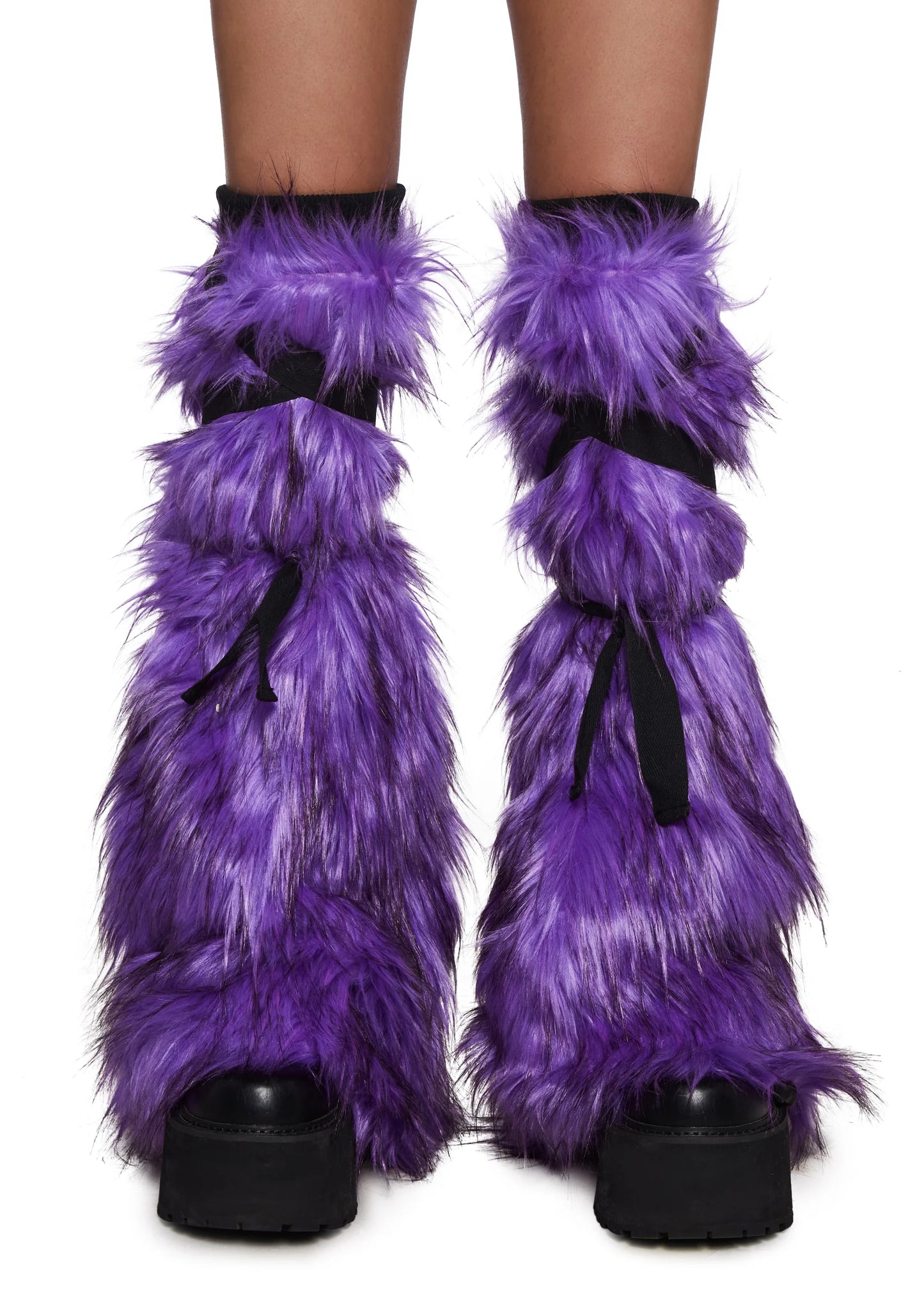 Faux Fur ribbed Leg Warmers - Purple