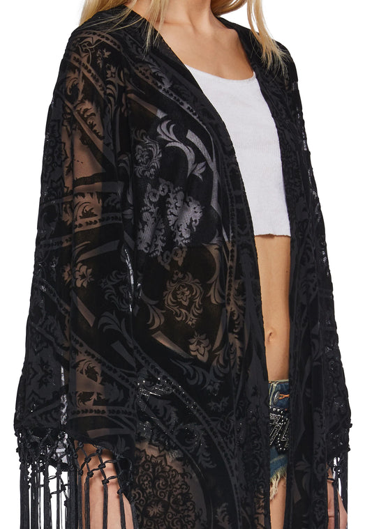 Flocked Kimono - Black