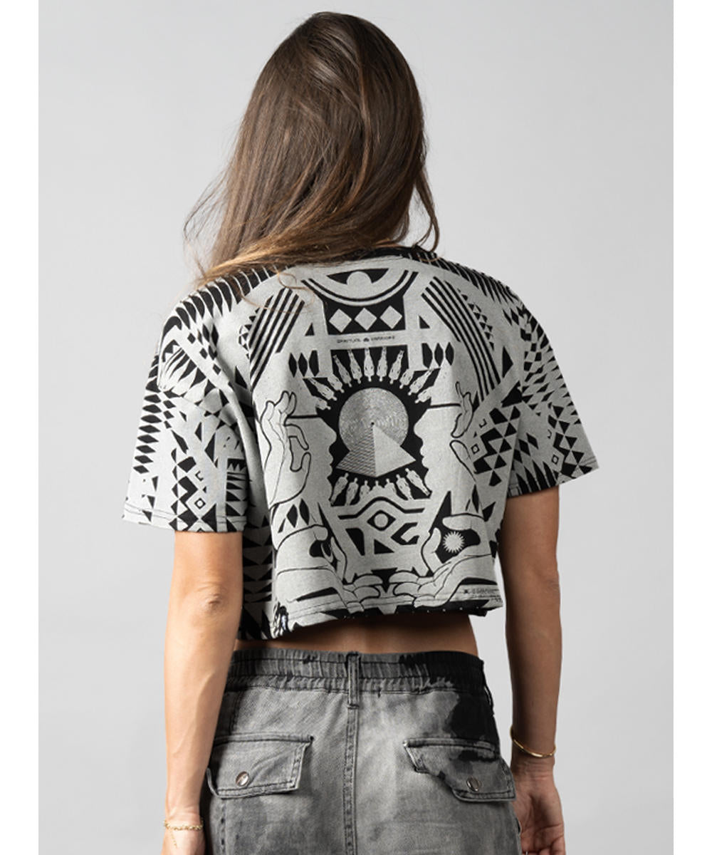SOLOMANTRA Crop Top In Black & Silver