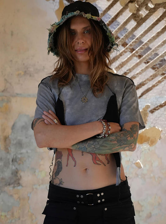 SONIC Grey Tie-Dye Stitch Crop