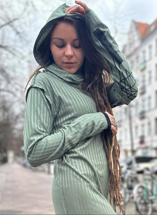 CATALIST UNISEX Hooded Long Shirt In Olive