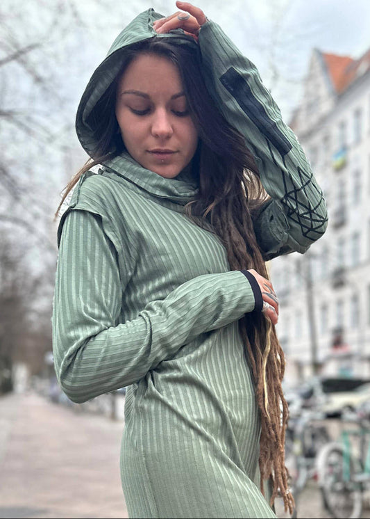 CATALIST UNISEX Hooded Long Shirt In Olive