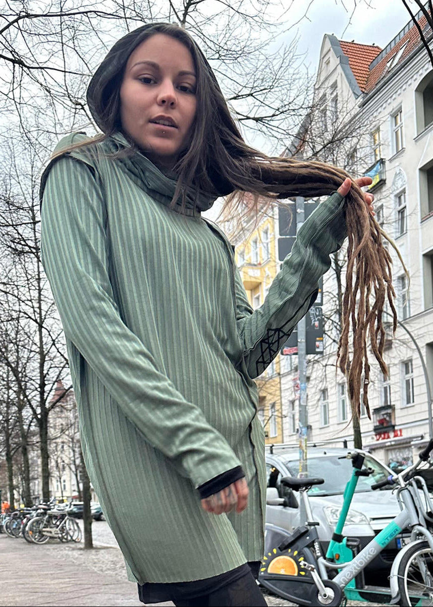 CATALIST UNISEX Hooded Long Shirt In Olive (7792174432308)