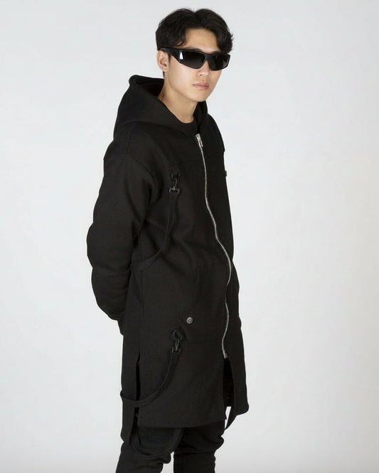 NR Hoodie Long Jacket In Black