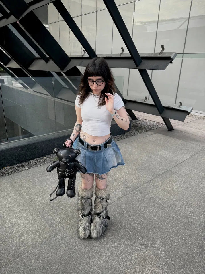 Dirty Off-White High Faux Fur Boots