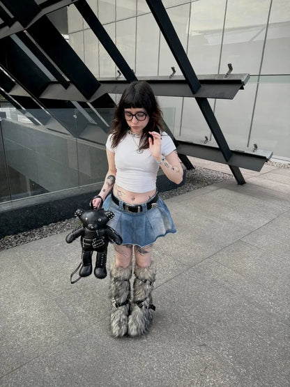 Dirty Off-White High Faux Fur Boots