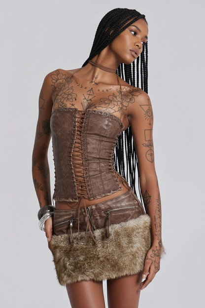 VIVI Halter Lace-Up Corset – Brown