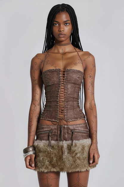 VIVI Halter Lace-Up Corset – Brown
