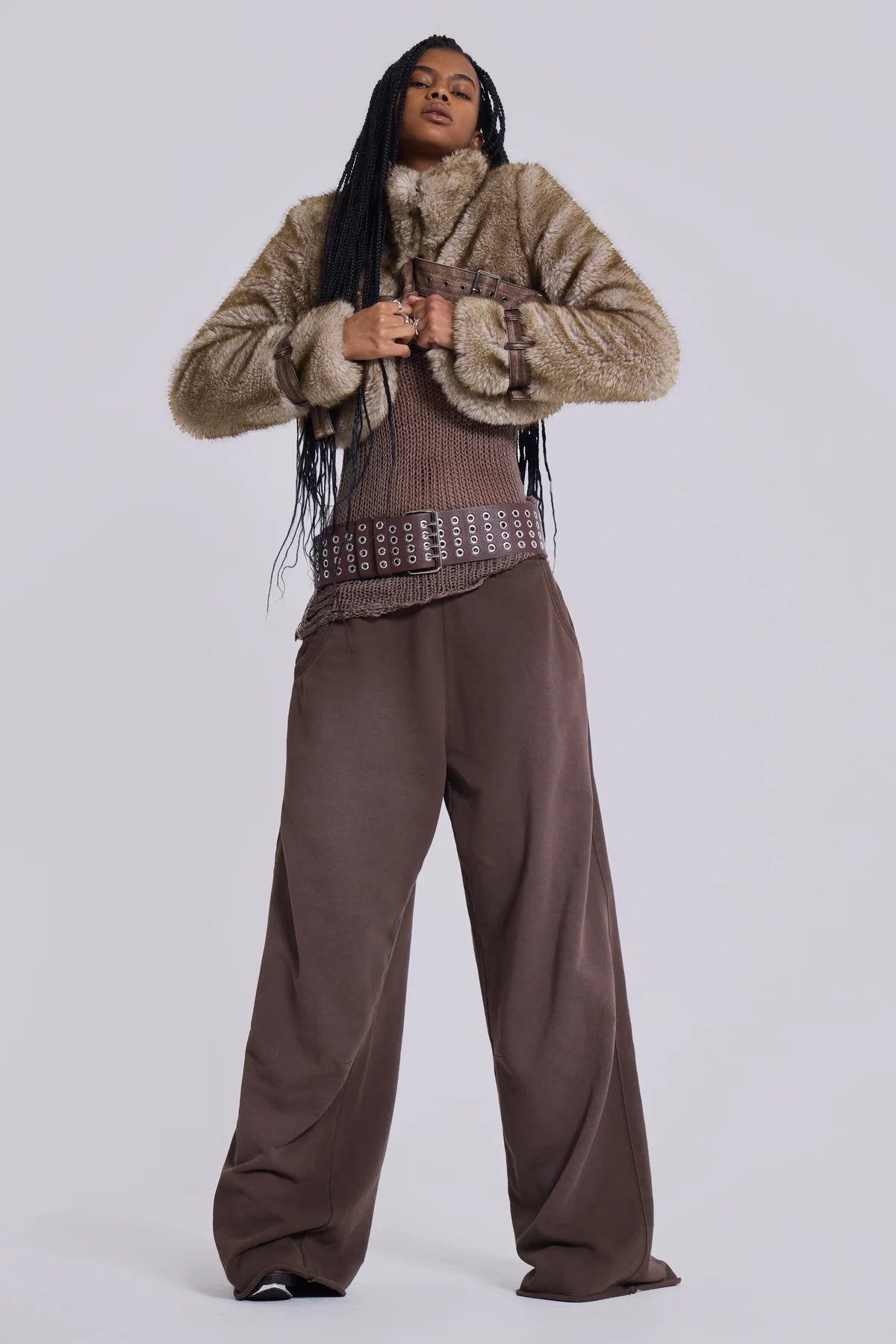 Cropped Faux Fur Jacket – Two Tone