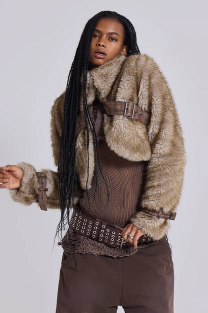 Cropped Faux Fur Jacket – Two Tone