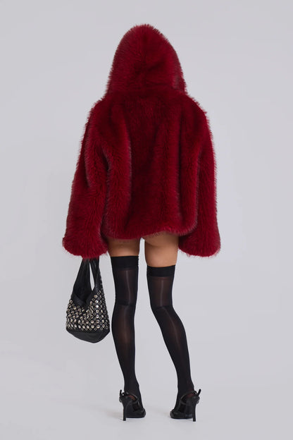 Frost Guardian Faux Fur Coat – Red